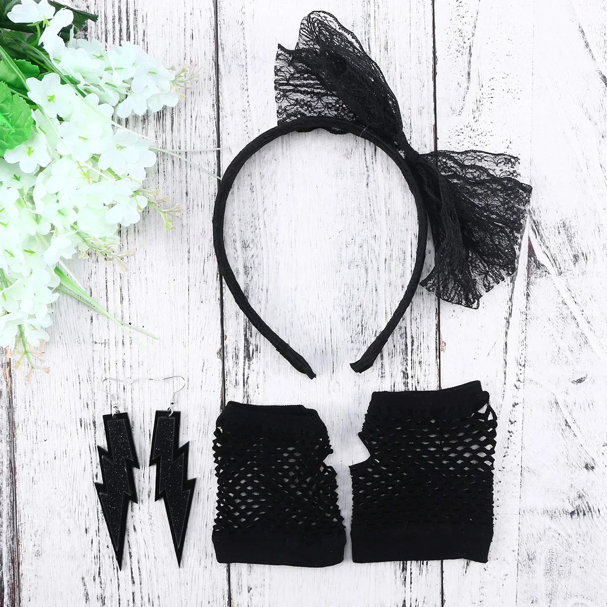 80S Headband Lace Party Accessories Gloves Costume Earrings