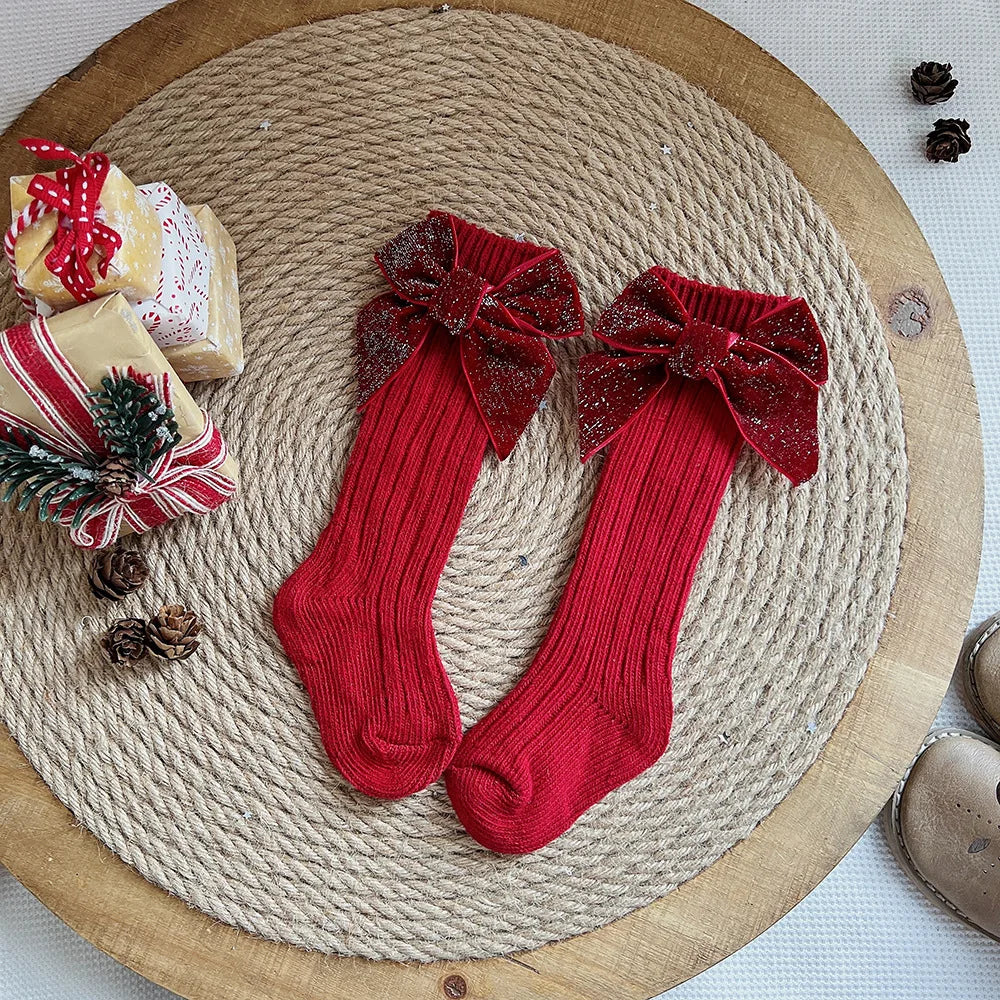 Winter Baby Girls Christmas Long Socks Kids Cotton