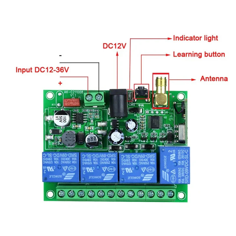 DC 12V 24V 4-Way Remote Control Switch Point-Acting