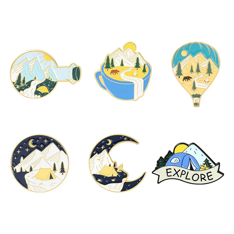 Outdoor Natural Scenery 3-6pcs/set Enamel Pins Custom Cosmic Mountains Travel Brooches Lapel Badges Jewelry Gift for Friends