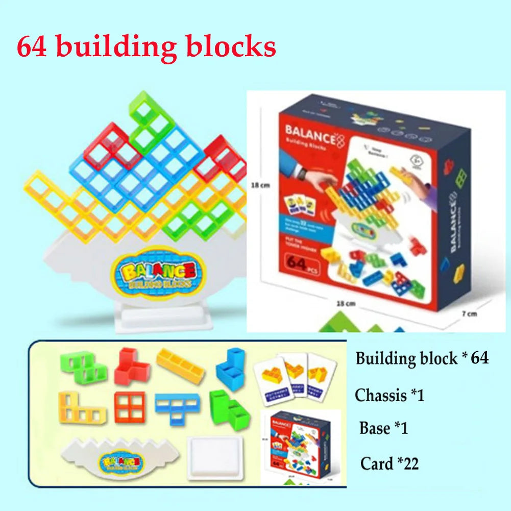 48-64Pcs Tetra Tower Game Stacking Blocks Stack Building