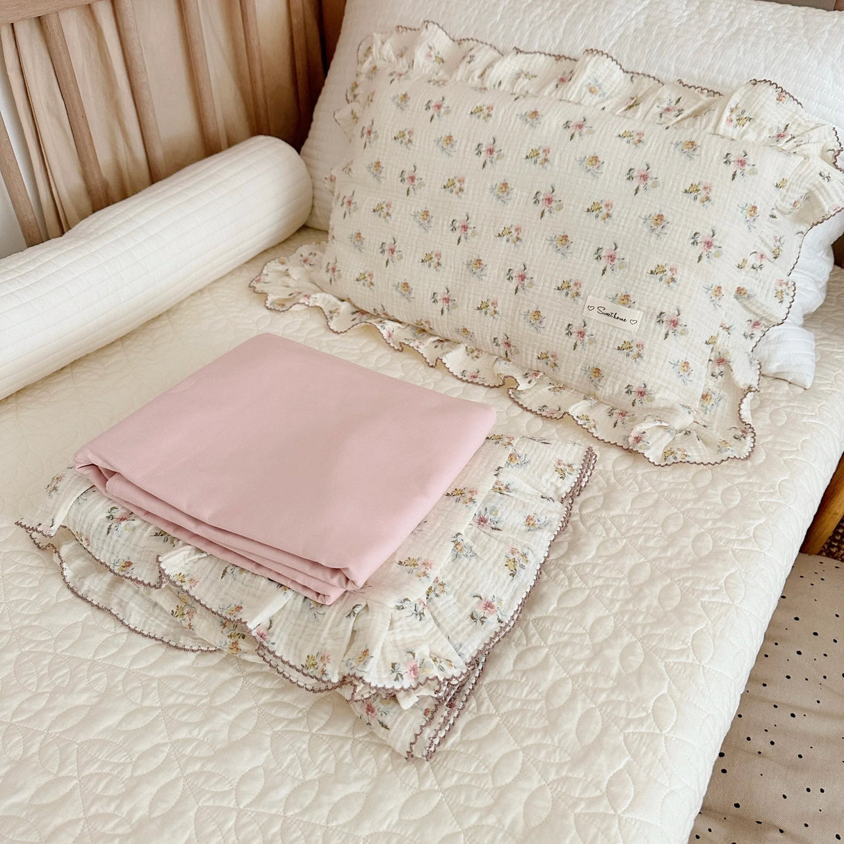 Vintage Floral Muslin Cotton Baby Bedding Set Girls