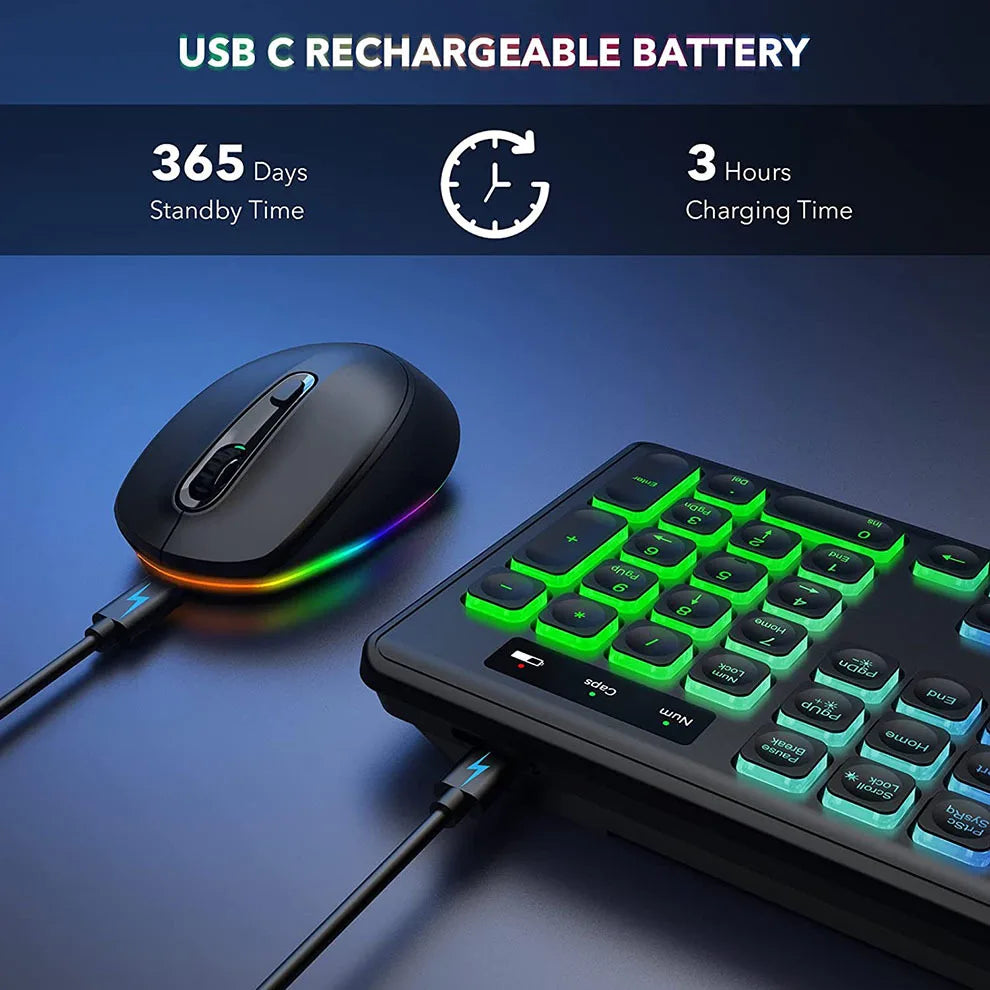Wireless Keyboard and Mouse Combo Backlit Rechargeable Wireless