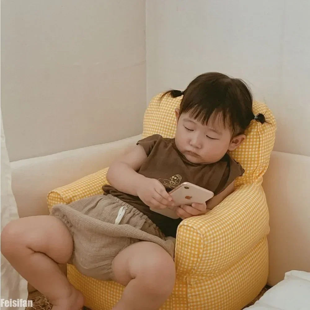 INS Children's Single Kindergarten Bean Bag Sofa Plaid