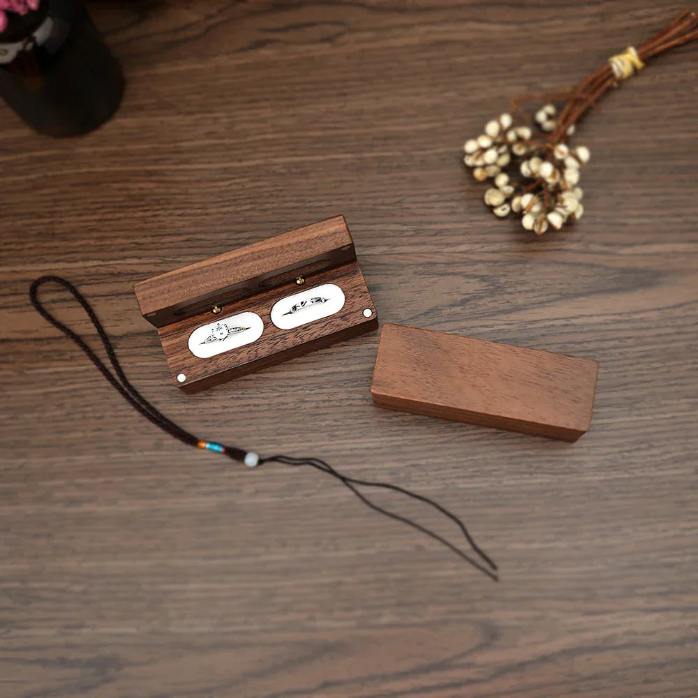 Walnut Wooden Ring Box diamond Pendant Neckl ace