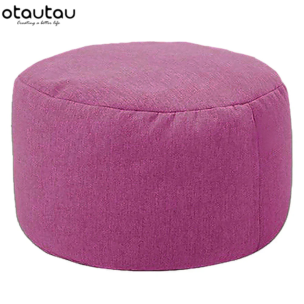 OTAUTAU Round Stool D30cm*H20cm Linen Bean Bag Ottoman