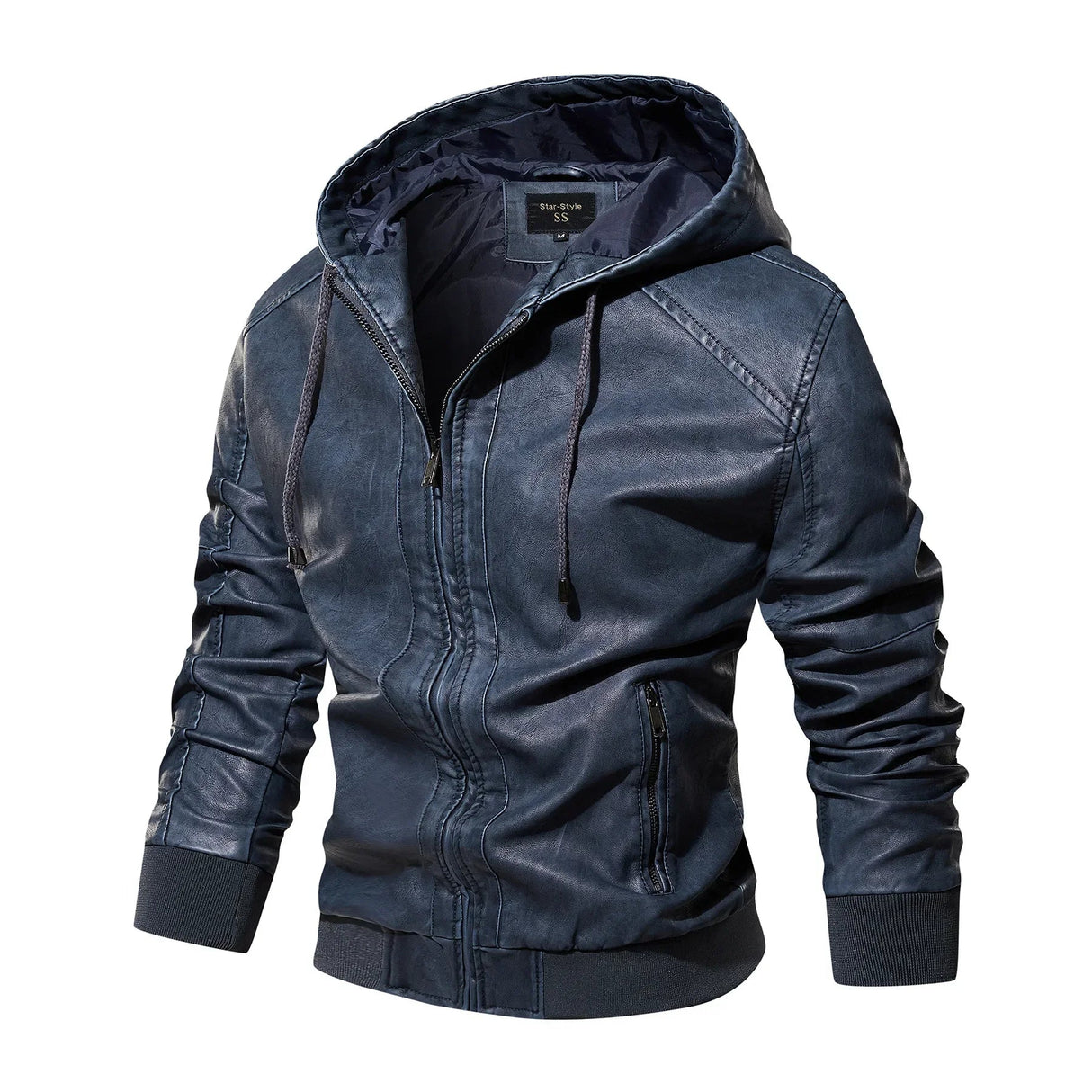 Autumn Men's Hooded Leather Motorcycle Jacket Fashion Slim