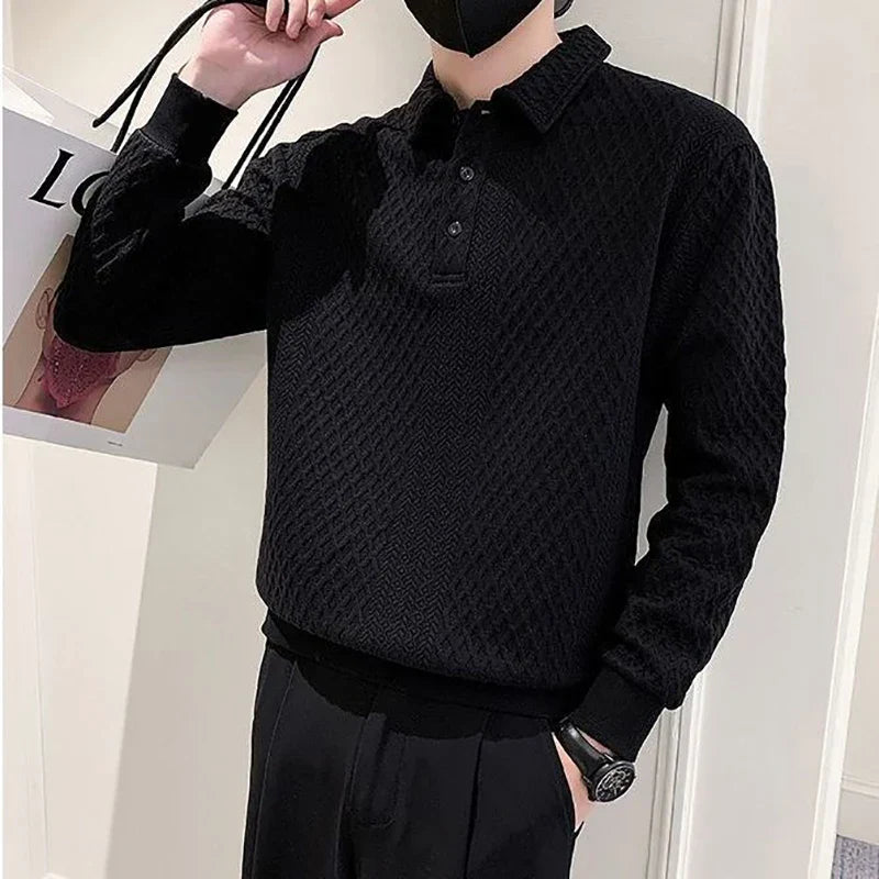 Argyle Plaid Print Long Sleeve Men Polo T