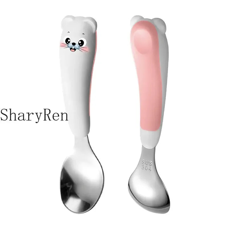 Baby Children Spoon Fork Set Cartoon Bear Stainless