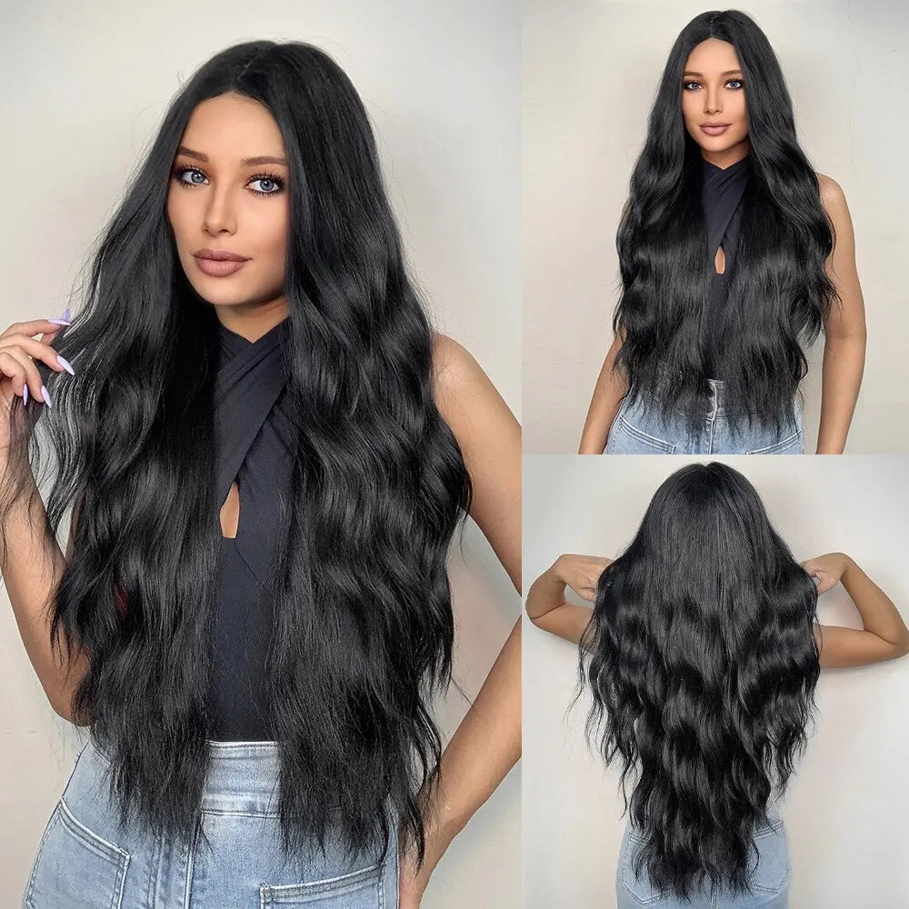 Black Wave Wigs for Women Long Natural Curly