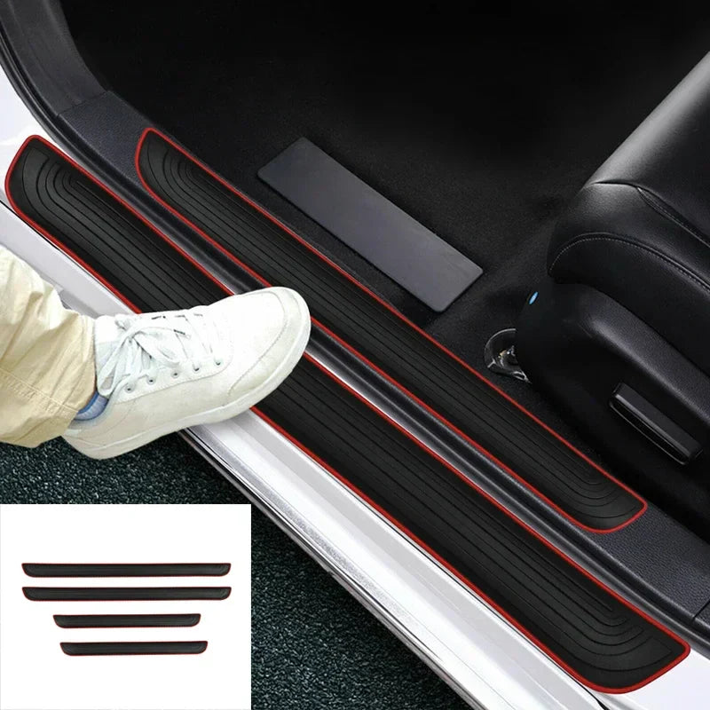 4pcs Rubber Car Door Sill Scuff Covers Black