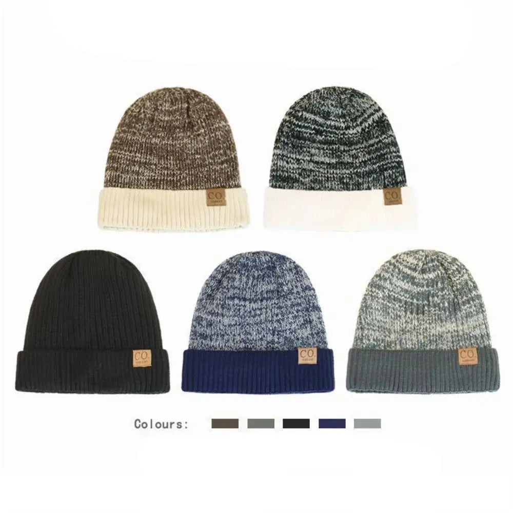 Warm Men's Winter Hat Vintage Striped Polyester Knitted