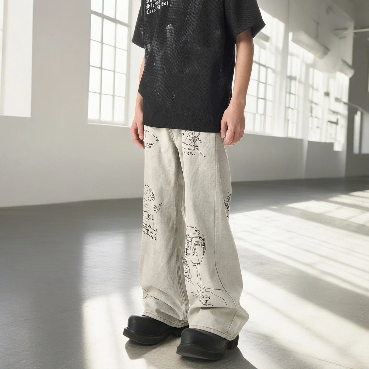 2024 Y2K Jeans Mens Hip Hop Embroidery Washed