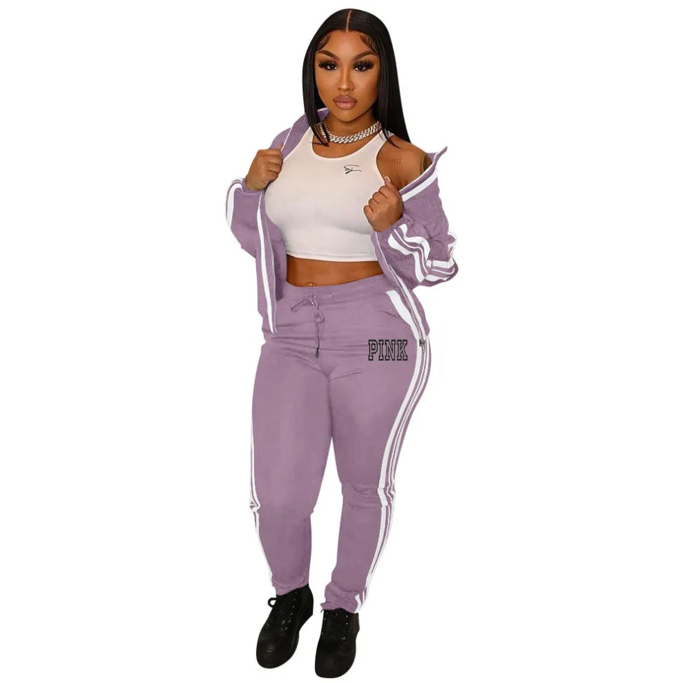 Ladies Tracksuits 2 Piece Set Sports Suit Zipper