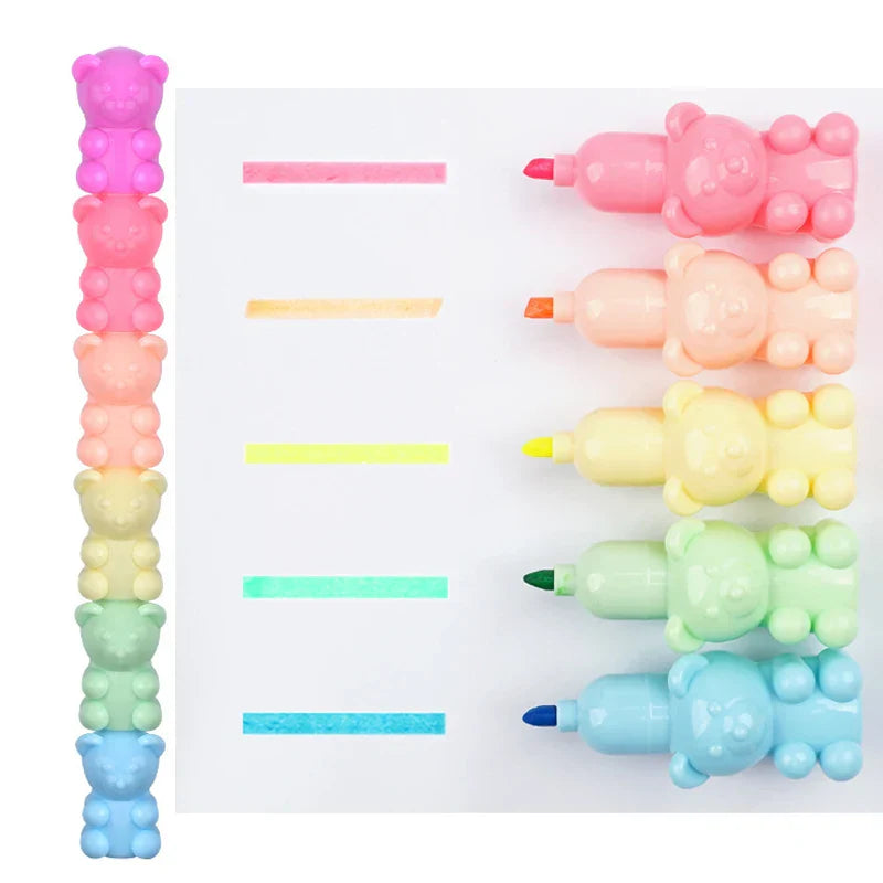 Cute Love Heart Bear Marker Pens Kawaii Fluorescent