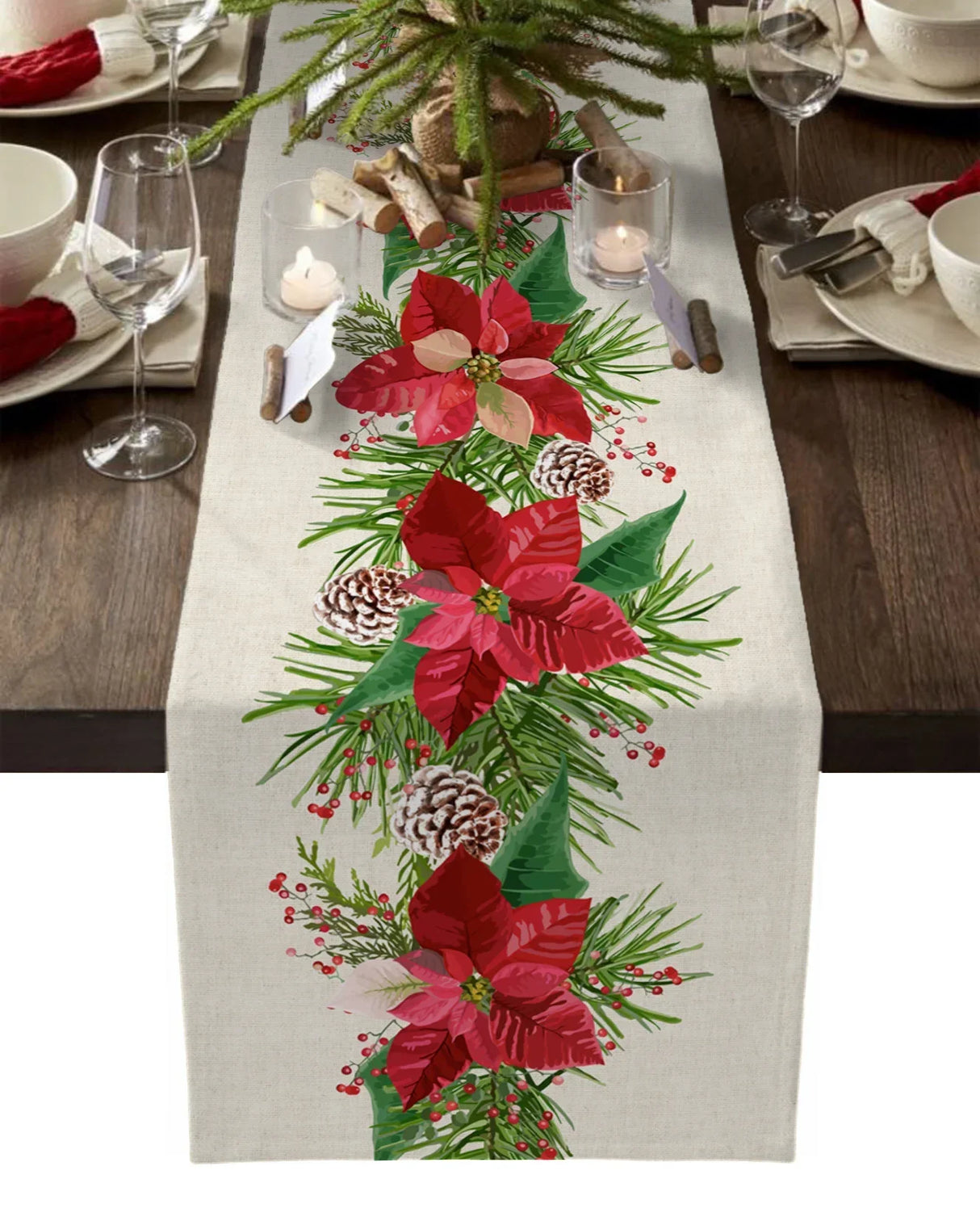 Christmas Tree Pine Needles Candy Bow Table Runner