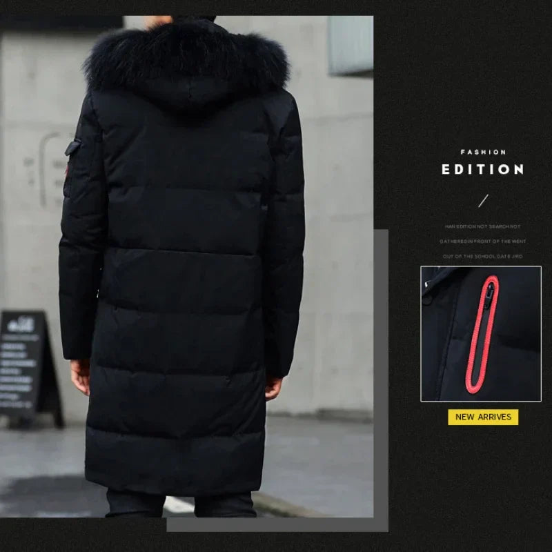Winter Thick Warm Parka Men Hooded Jacket Mid-length