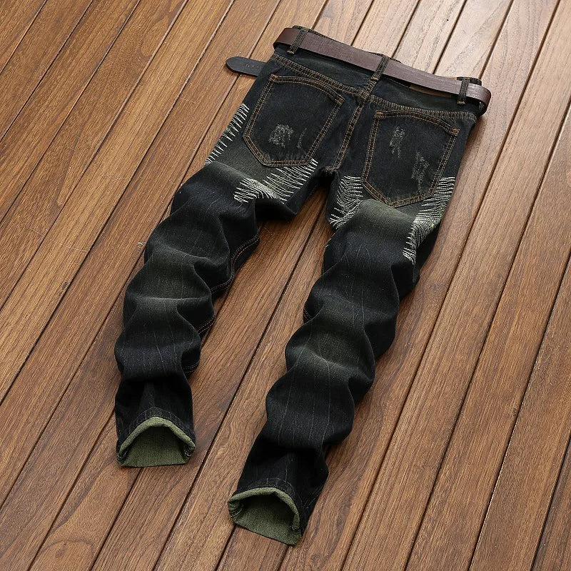 New Ripped Jeans Brand Motorcycle Design Plus Size