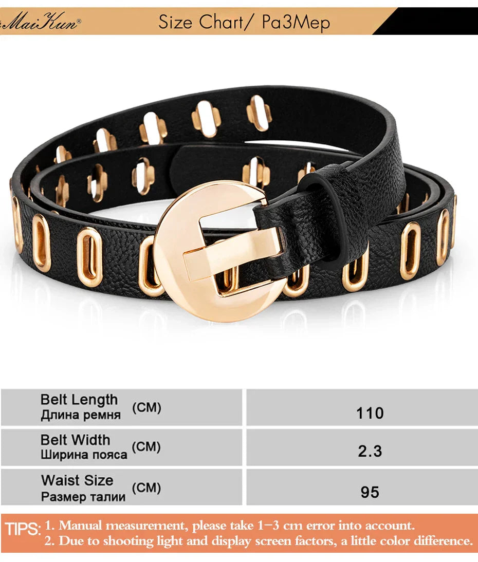 Maikun New Grunge Women Belt Adjustable Hole Grunge Punk Belts for Women Alloy Pin Buckle PU Leather Belt