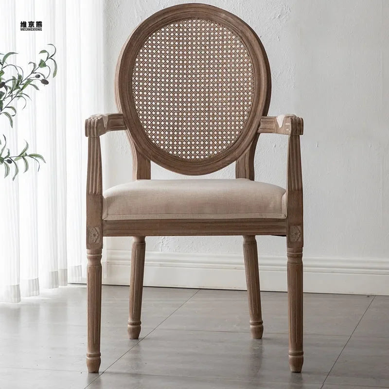 Retro Luxury Kitchen Chairs Wooden Rattan Mid Century