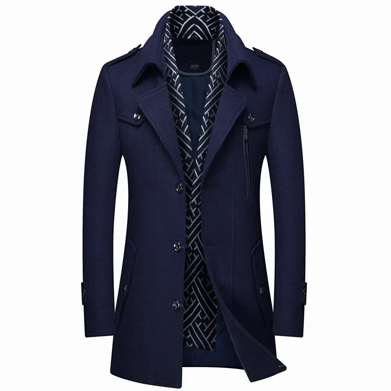 Winter Men's Woolen Coats Fashion Thicken Mid Length