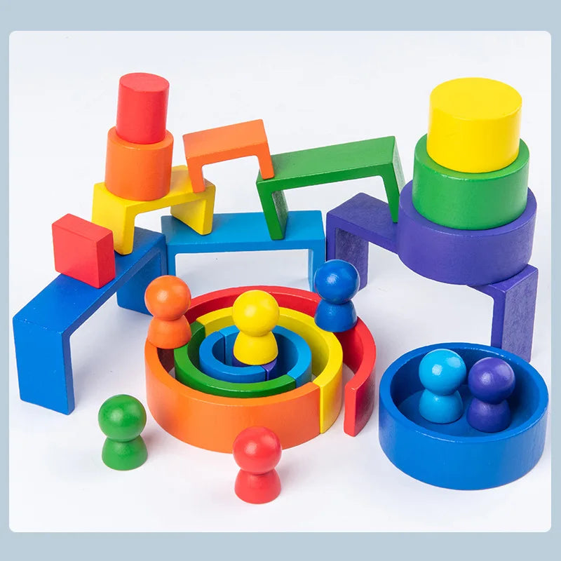 In Small Wooden Rainbow Stacker Nesting Puzzle Blocks