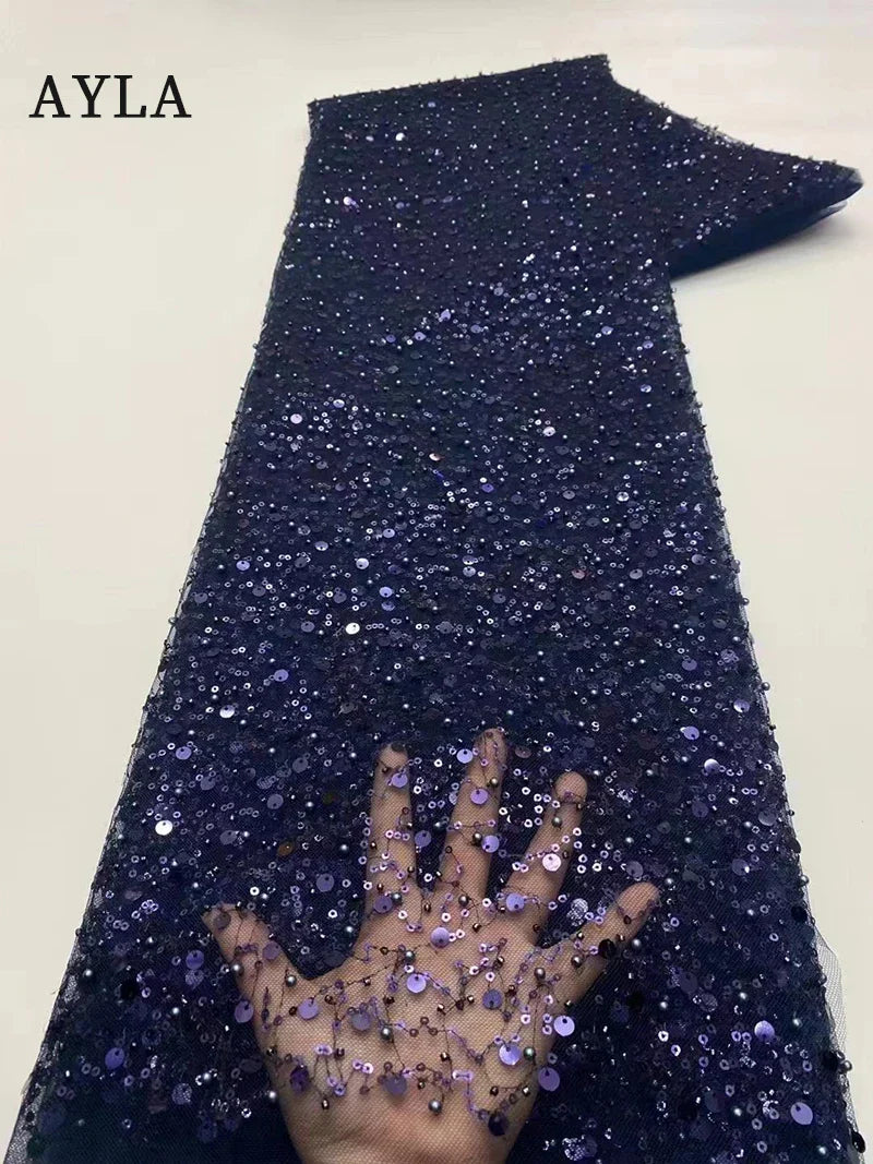 5 Yards Tulle Net African Lace Fabric Beaded