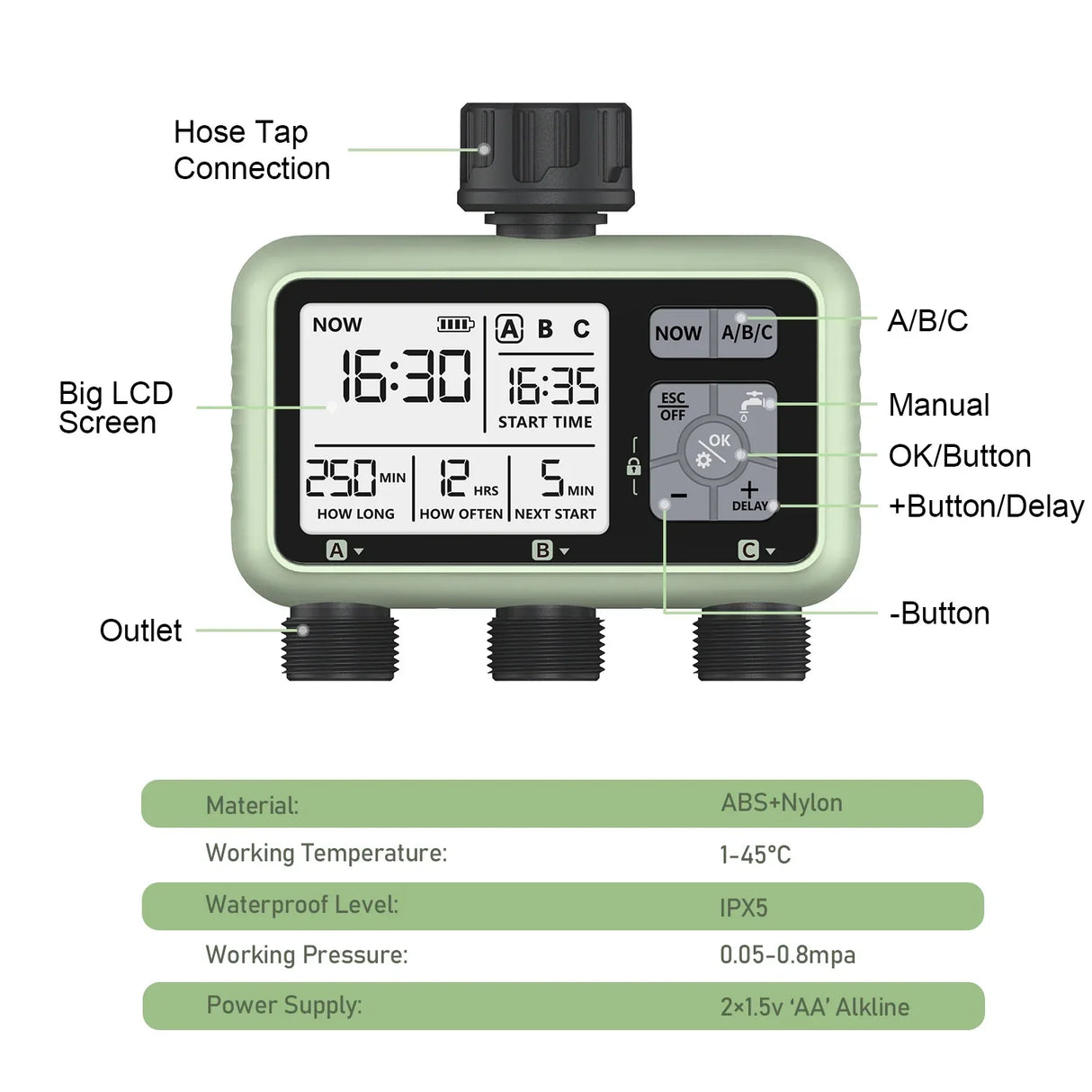 Eshico Newest 2024 3-Outlet Water Timer Independent Control