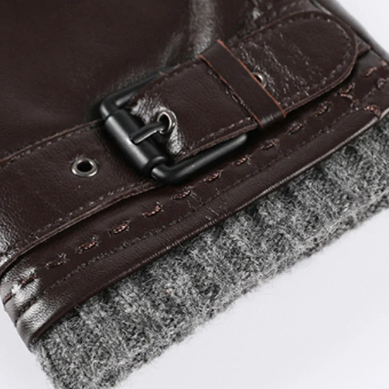 Men's Genuine Leather Sheepskin Gloves Winter Cold Warm