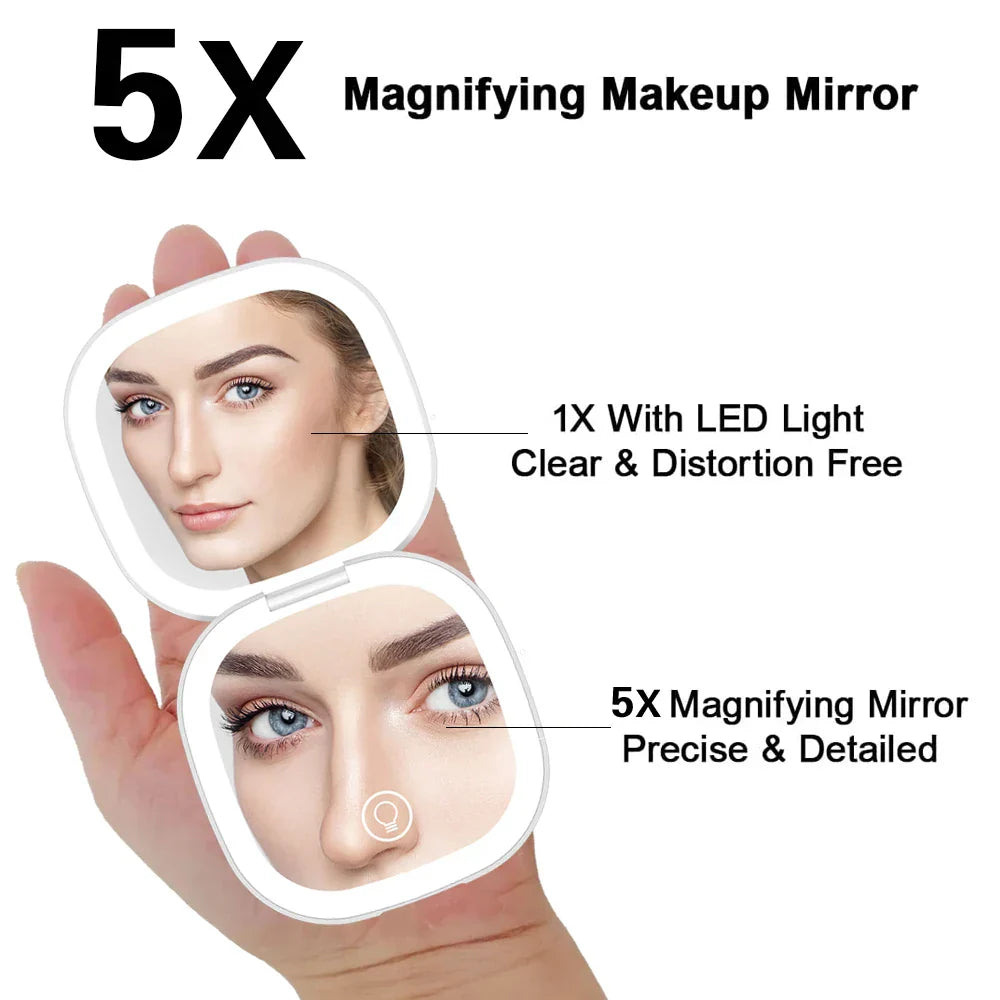 Mini Compact Led Makeup Mirror With Light 5X