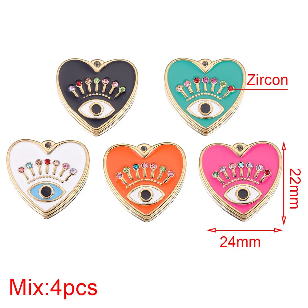 4pcs Stainless Steel Evil Eye Charms Heart Enamel