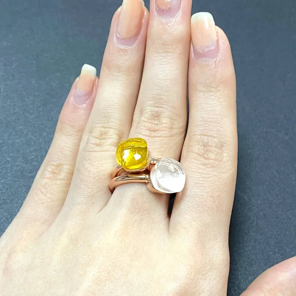 2PcsSet Pomellato Ring Stacked Mix Color Crystal Ring