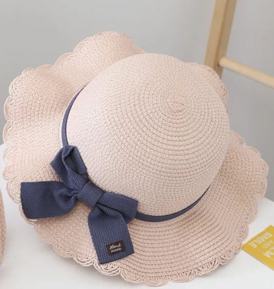2pcs Set Summer Straw Hat With Bag For