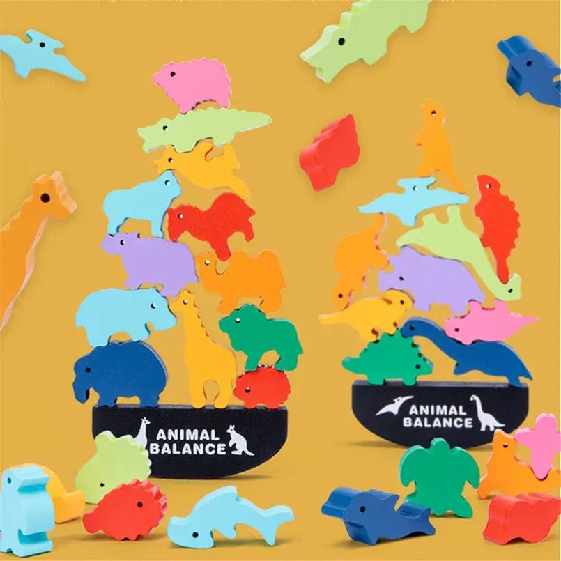 Montessori Children Wooden Animal Balance Blocks Board Games