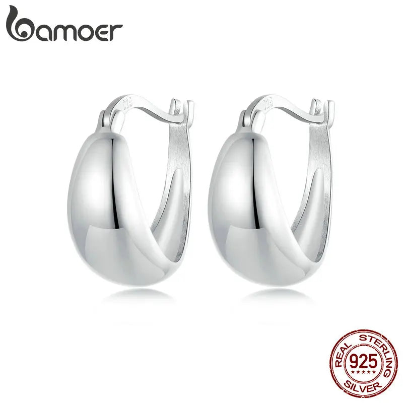 BAMOER White Gold Plated Chunky Small Hoop Earrings,