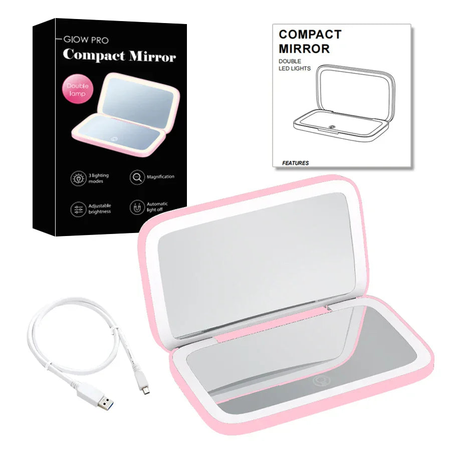 Mini Portable Folding Makeup Mirror With Led Lights 5X Magnifying Compact Pocket Travel Aesthetic Vanity Mirrors Make Up Tools