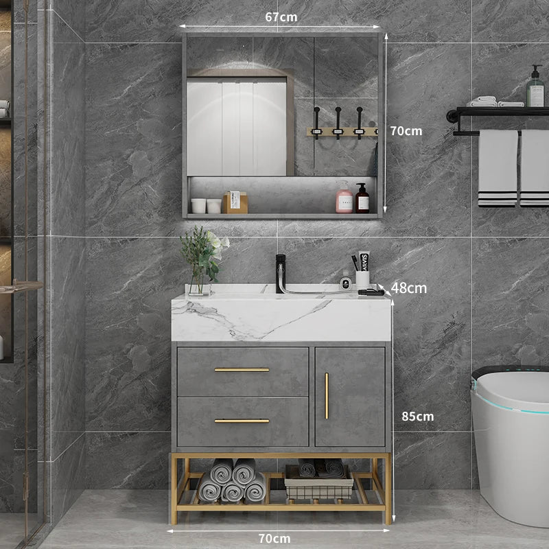 Marble Bathroom Cabinet Combination Solid Wood Intelligent Simple