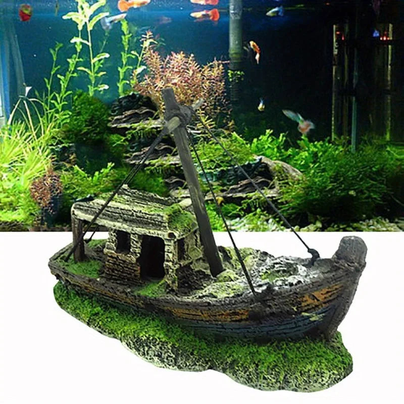 1PC Aquarium Fish Tank Landscape Pirate Ship Wreck