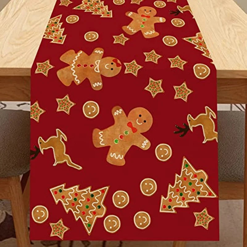 Christmas Gingerbread Man Table Runner Snowflake Home Kitchen