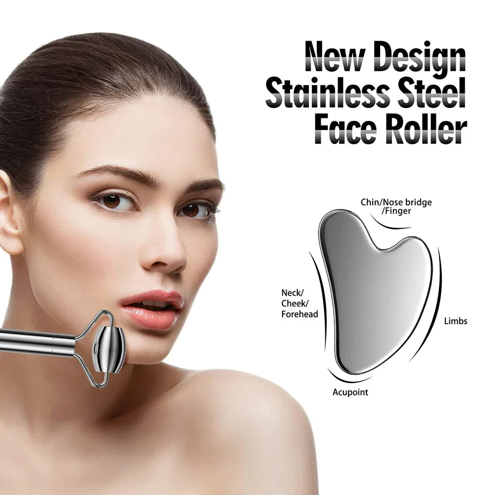 Face Roller and Gua Sha Set - Stainless