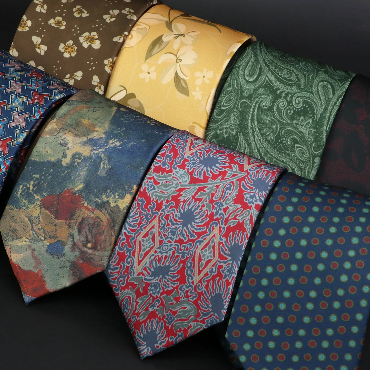 Vintage Floral Geometric Print Necktie Unique Style Mens