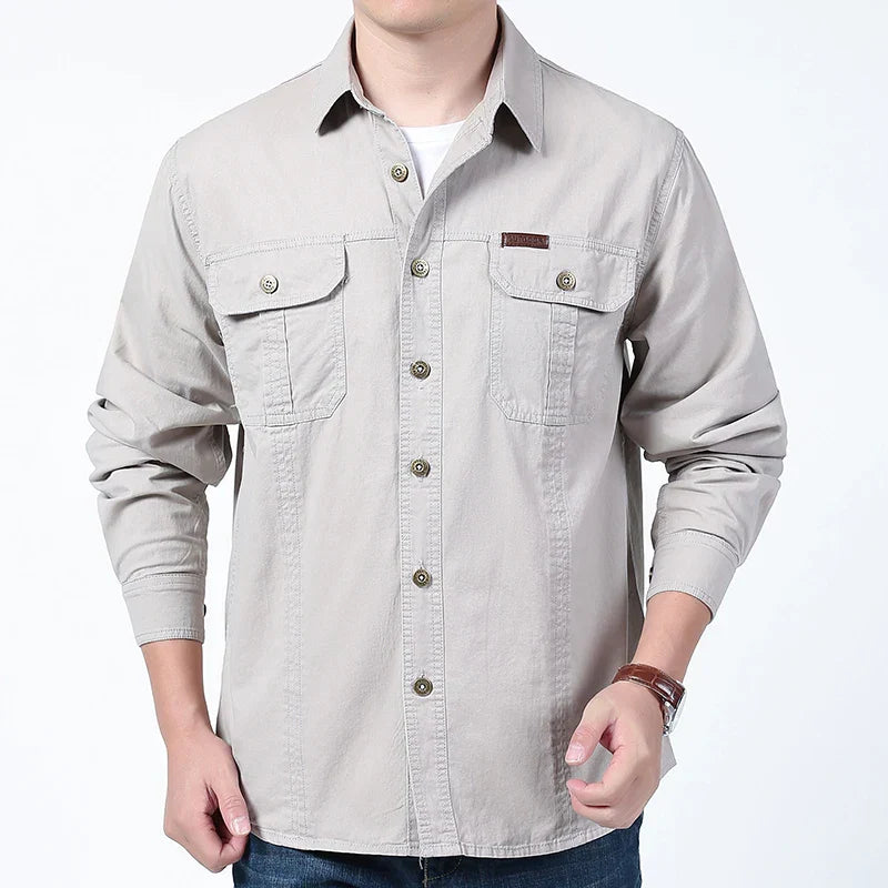 Men's Clothing Military Tactical Shirts Multi-Pockets Work Cargo
