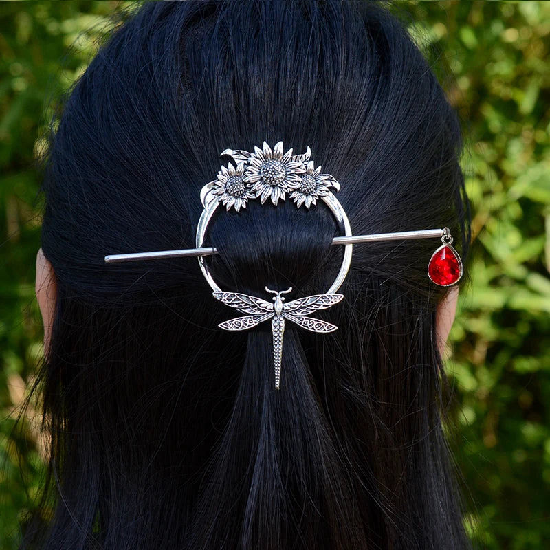 Witch Woodland Goddess Crescent Moon Dragonfly Hairstick Fairy