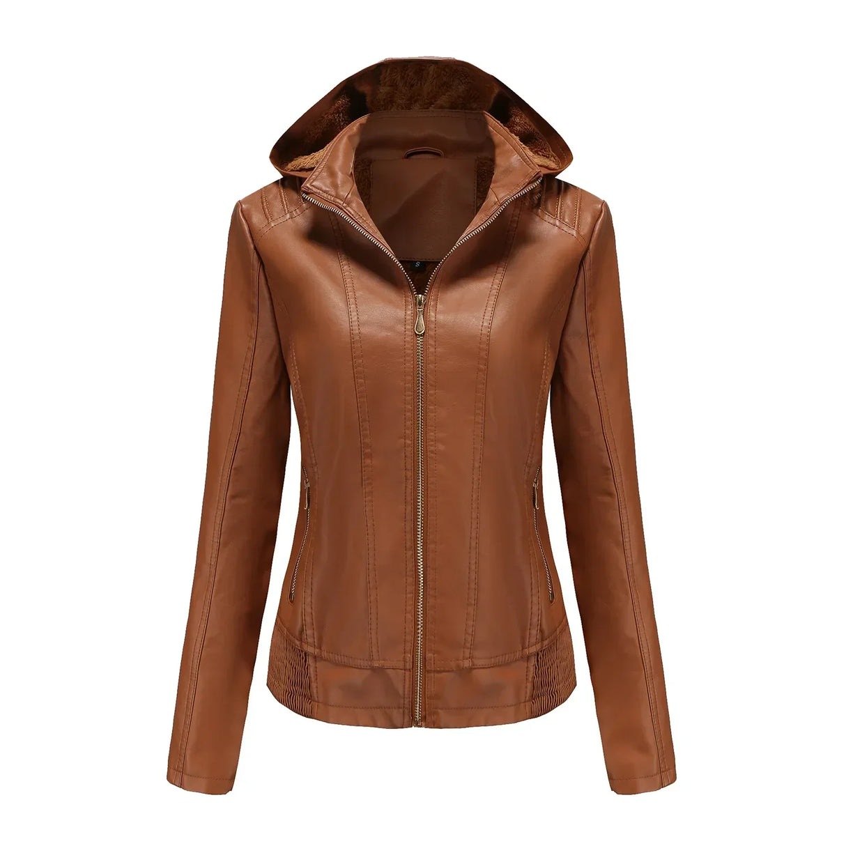 Women's Moto Biker Zipper Jacket Hooded Faux Fur