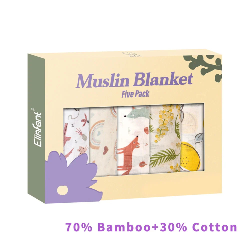 Elinfant 5pcs Gift Set Bamboo Cotton Muslin Bib