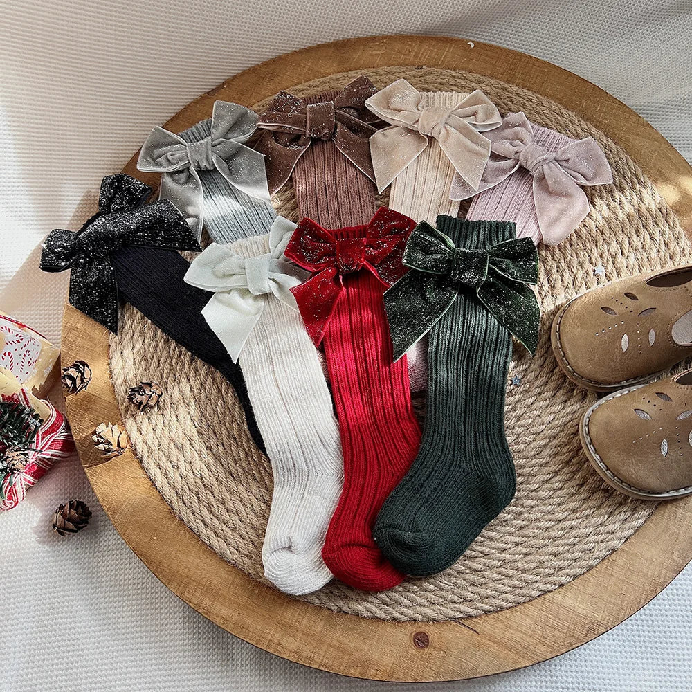 Winter Baby Girls Christmas Long Socks Kids Cotton