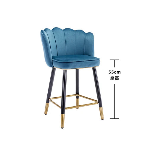 Leather High Bar Chair Modern Nordic Luxury Blue