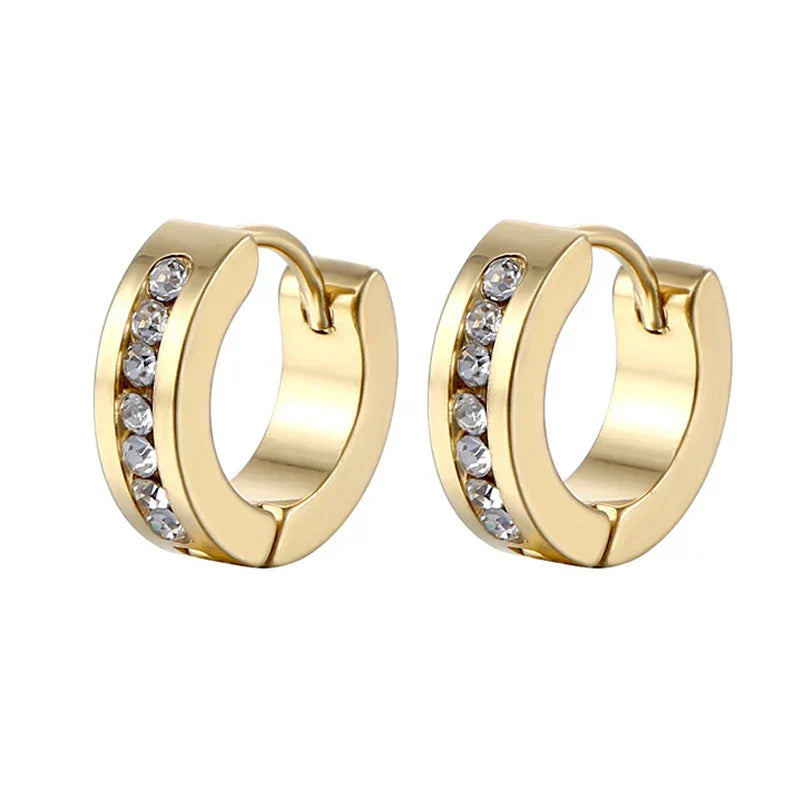 New Trendy Round Hoop Earrings Simple Zircon Stainless