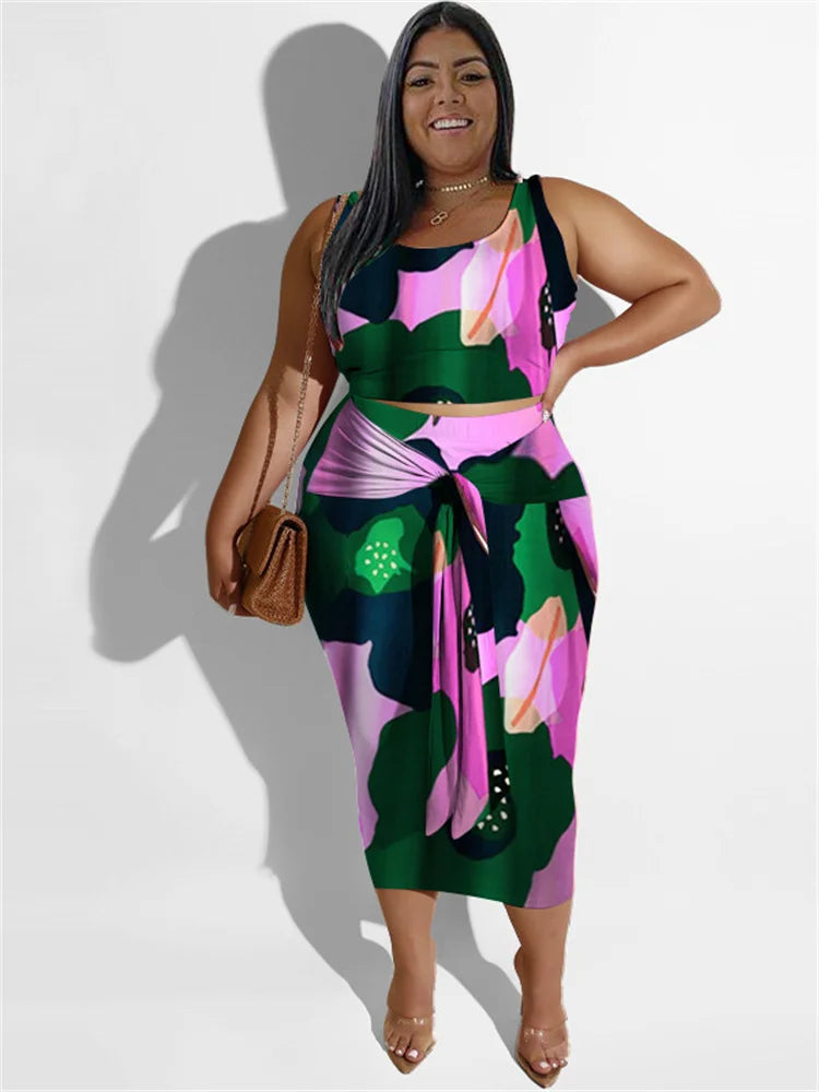 Wmstar Plus Size Dress Sets Women Clothing Floral