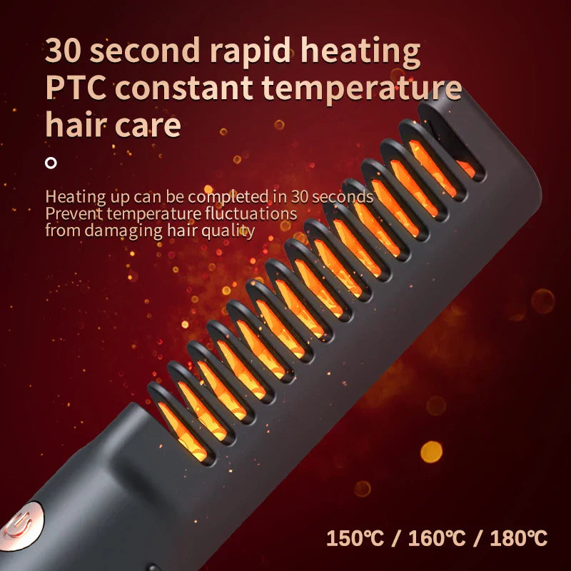 Portable Wireless Electric Hair Brush Heating Hair Straightener